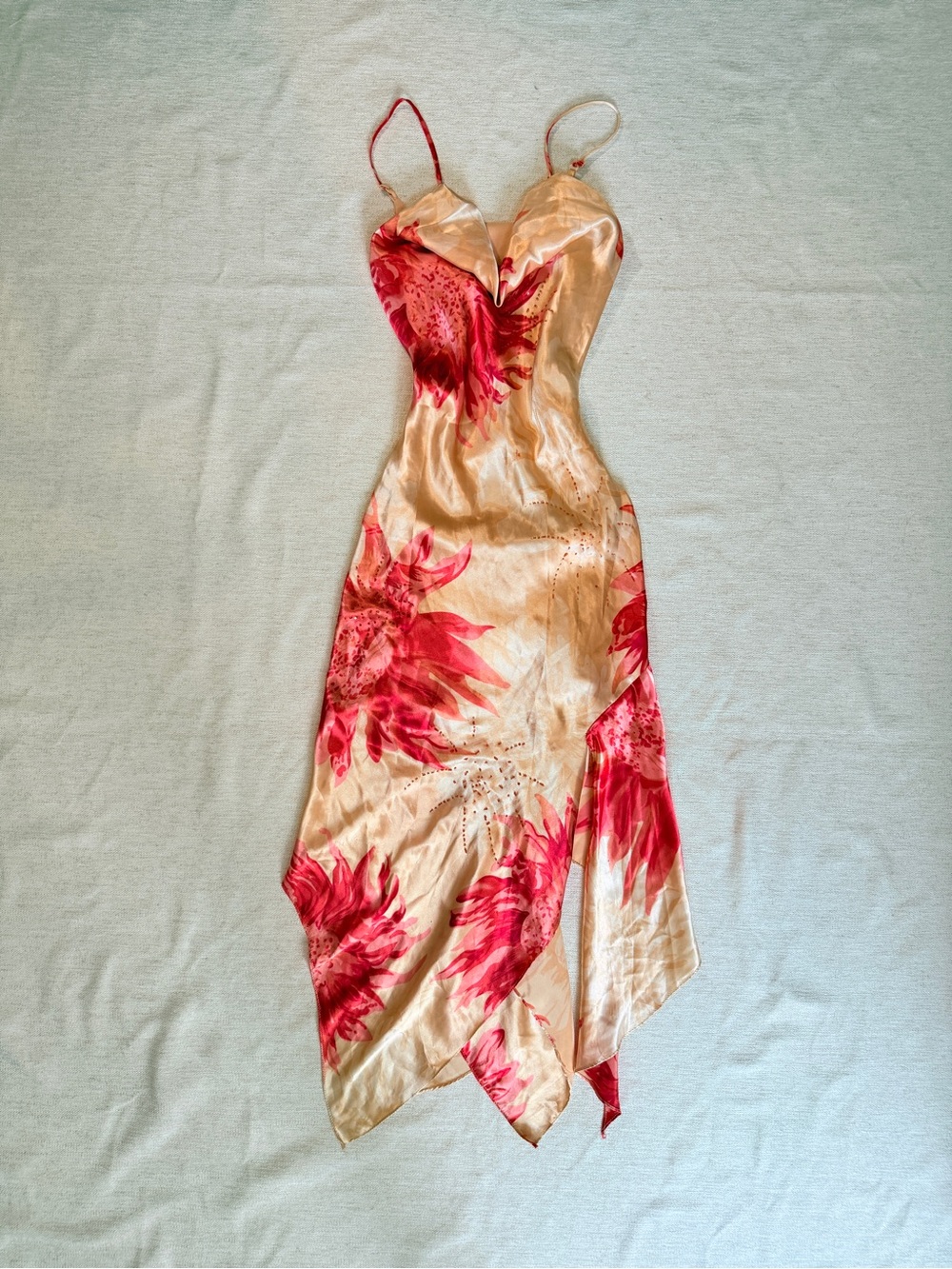 Minelli Cream Slip Dress with Pink Floral Print